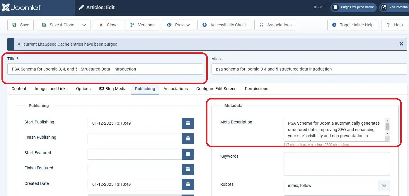 configure basic psa schema in joomla